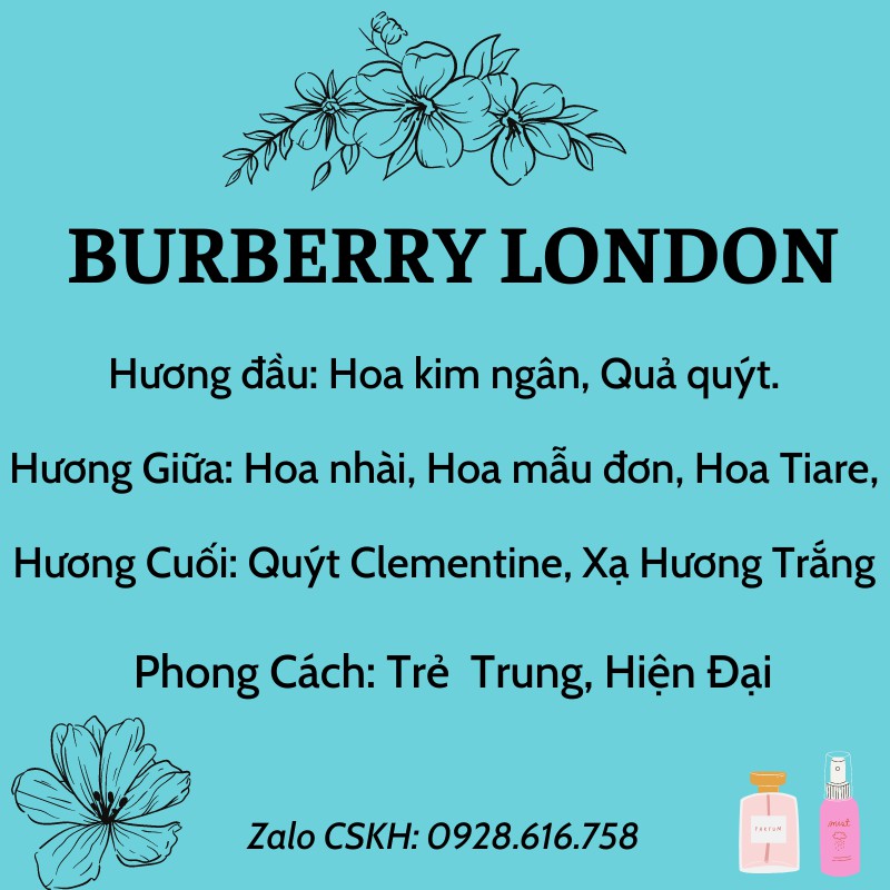 Nước Hoa mini, Nước Hoa Burbery 20ml 6D Thơm Lâu 12h Hương Thơm Sang Trọng, Đẳng Cấp Nước hoa Chính Hãng