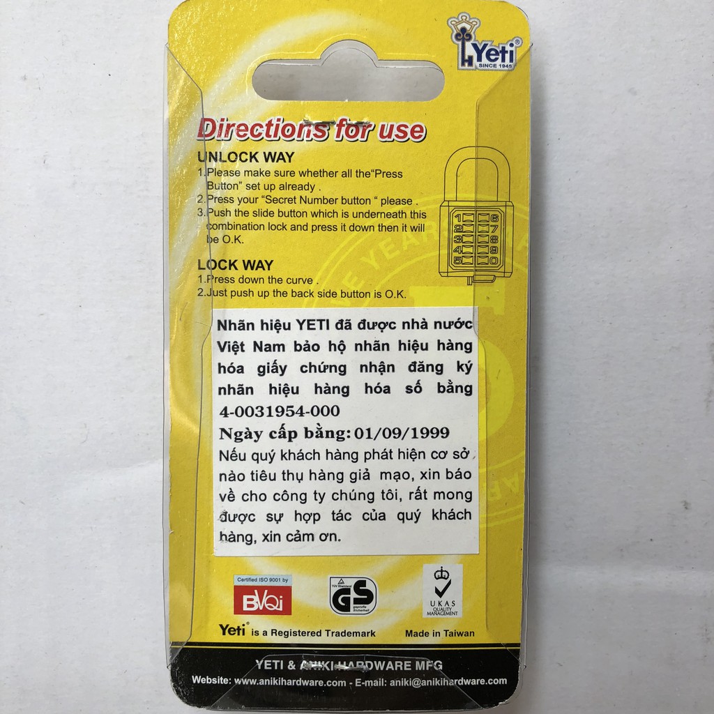 Khóa số Yeti 40mm L116