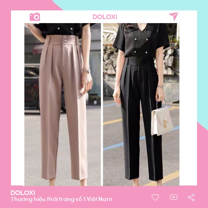 Quần baggy nữ công sở đẹp cạp cao 3 khuy cao cấp phong cách quần tây nữ lưng cao Hàn Quốc DL006