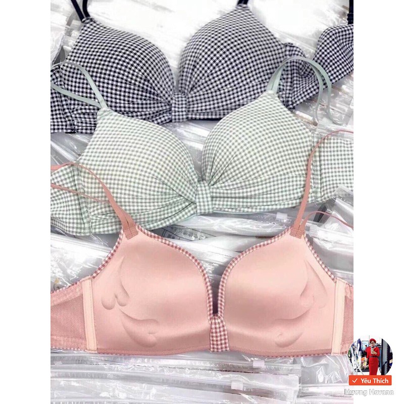 Bộ áo lót nữ nhún nơ kẻ dây kép đệm vừa + quần mã FLA55