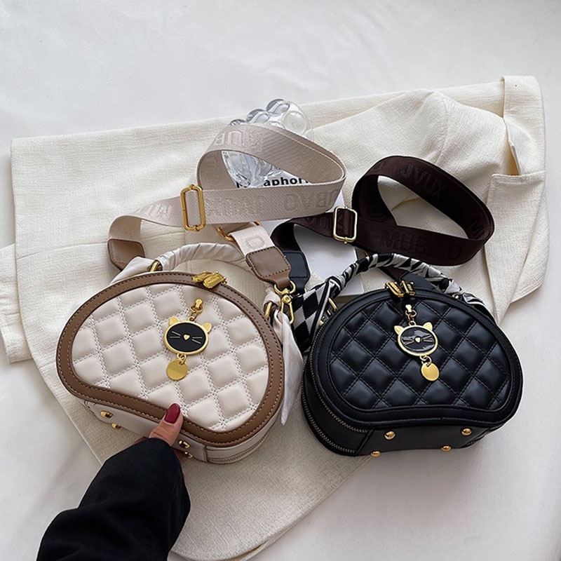 Túi đeo chéo IELGY hình tròn nhỏ thêu họa tiết hình thoi thời trang cho nữ