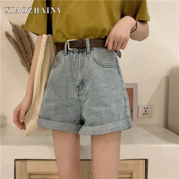 Xiaozhainv Quần sọt Denim lưng cao phong cách Hàn Quốc | BigBuy360 - bigbuy360.vn