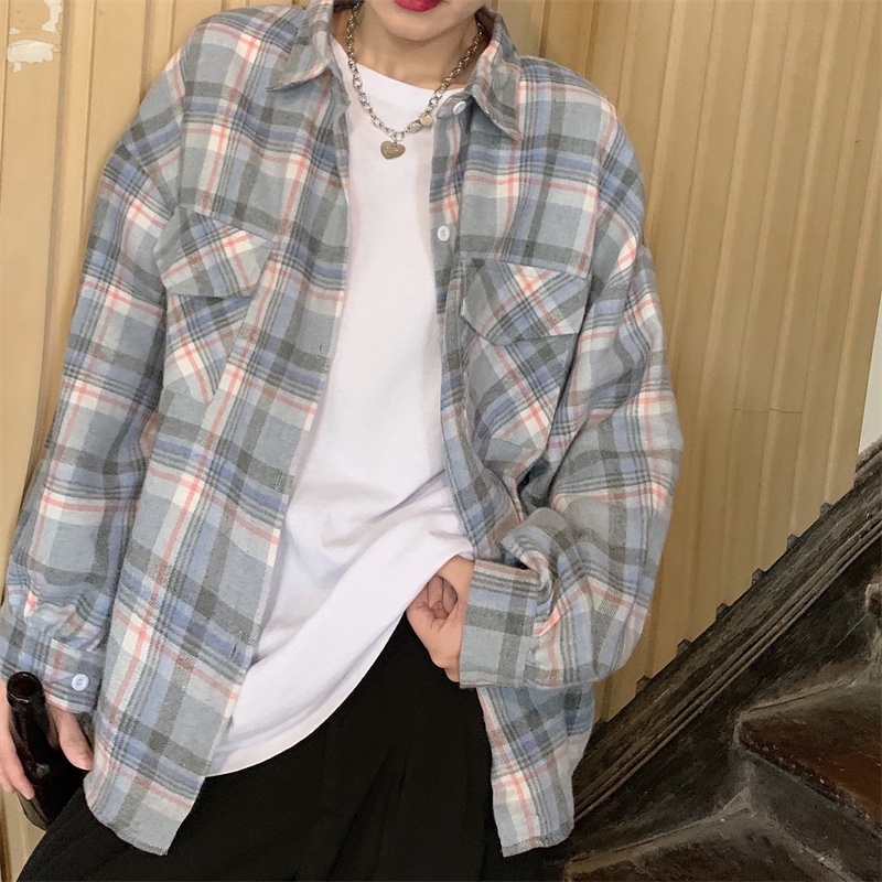 【ZHELIHANGFEI】Áo Sơ Mi Tay Dài Form Rộng Họa Tiết Sọc Theo Phong Cách Retro Dễ Phối Đồ