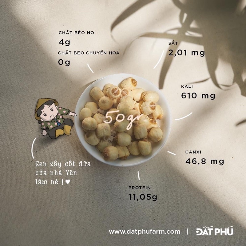 [Đất Phú Farm]. SENS - Sen sấy cốt dừa Hũ 150G- Hạt ăn liền, vị ngọt nhẹ, hương thơm dịu từ Sen và nước cốt dừa