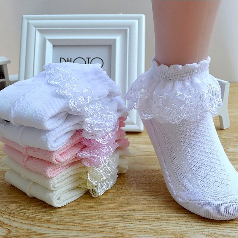Set 3 đôi tất cổ bèo công chúa cho bé chất cotton viền ren điệu đà- Tất trẻ em