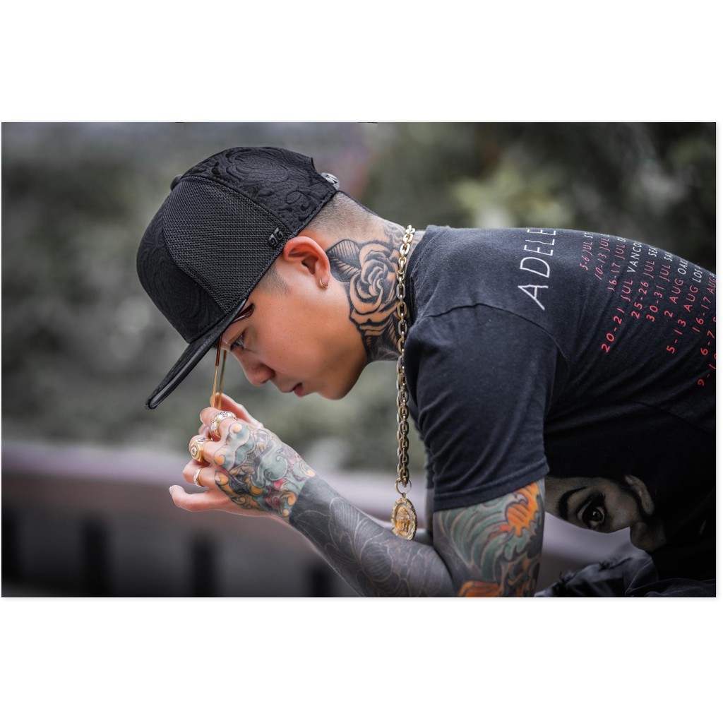 Nón Sơn Snapback Hoa Văn Đen mỏ ngang bằng phong cách hip hop / Nón Snapback Nón Sơn chính hãng