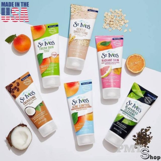 [USA] Sữa rửa mặt St.Ives Blackhead Clearing 170g Green tea &amp; Bamboo Scrub Trà xanh sạch mụn đầu đen - Mỹ