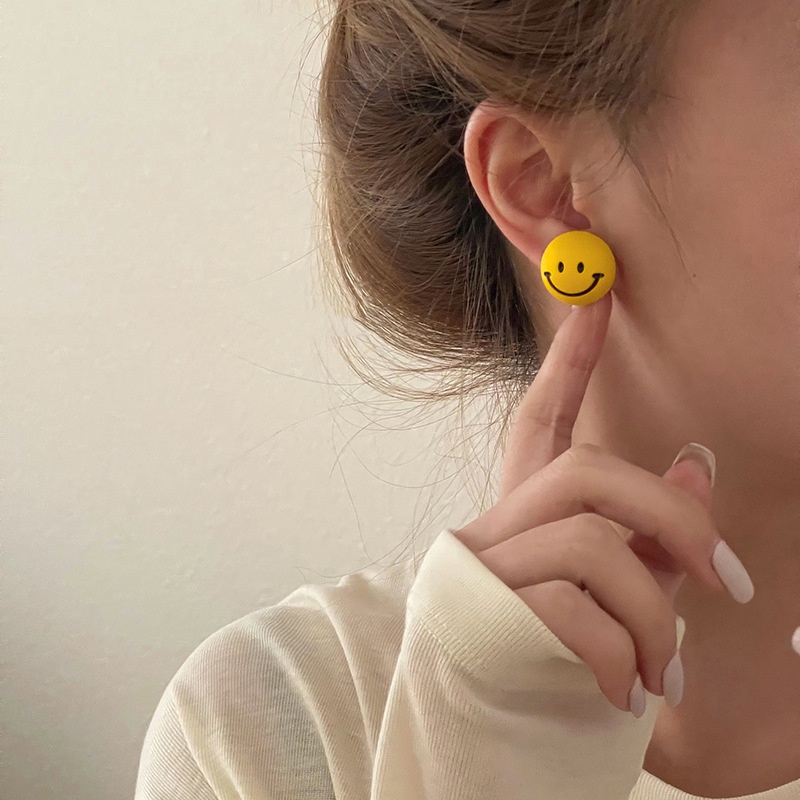 Khuyên Tai Kim Bạc S925 Hình Mặt Cười Mặt Cười Phong Cách ins A140