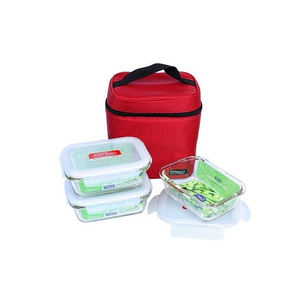 Bộ hộp cơm thủy tinh Lock&Lock 380ml kèm túi giữ nhiệt
