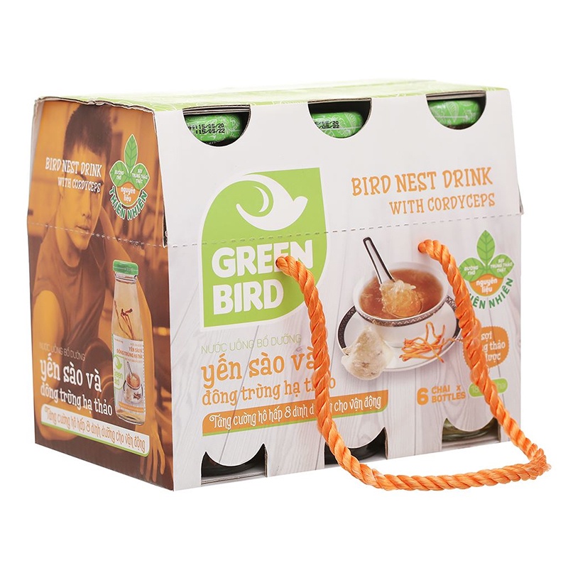6 chai nước yến sào đông trùng hạ thảo Green Bird 185ml