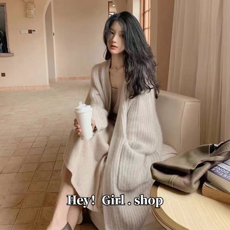 Áo khoác cardigan dệt kim dài tay dáng rộng thời trang thu đông cho nữ