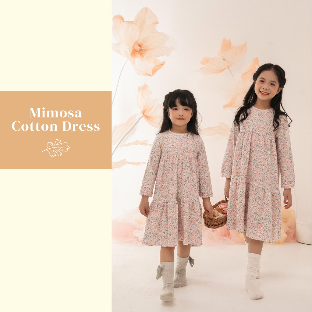 [LITTLE PINK] MIMOSA COTTON DRESS - Váy hoa nhí 3 tầng bé gái