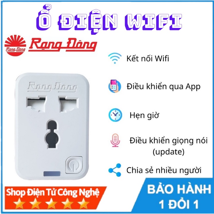 Ổ cắm điện thông minh 16A , điều khiển bằng wifi , 3g, 4g Rạng Đông công suất 3500w