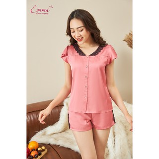 Bộ Mặc Nhà Lụa Emma Áo Ngắn Tay Cánh Tiên Lụa, Quần Short EHSLU.21.019.09