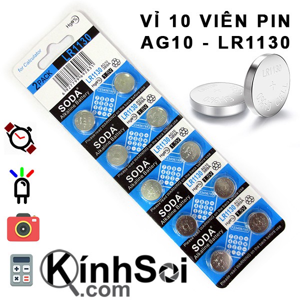 Vỉ 10 viên pin cúc áo LR1130 AG10 dành cho các loại kinh soi