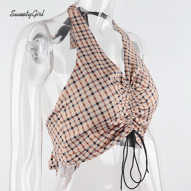 Áo Hai Dây Cổ Chữ V Họa Tiết Sọc Caro Thời Trang Quyến Rũ Cho Nữ 2022