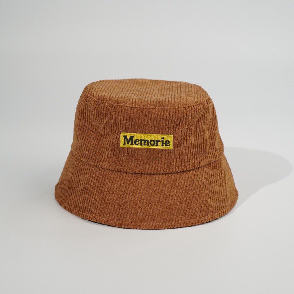 Mũ bucket vành cụp nón tai bèo chất nhung tăm thêu chữ Memorie cao cấp unisex nam nữ phong cách Hàn Quốc - Hazis Store