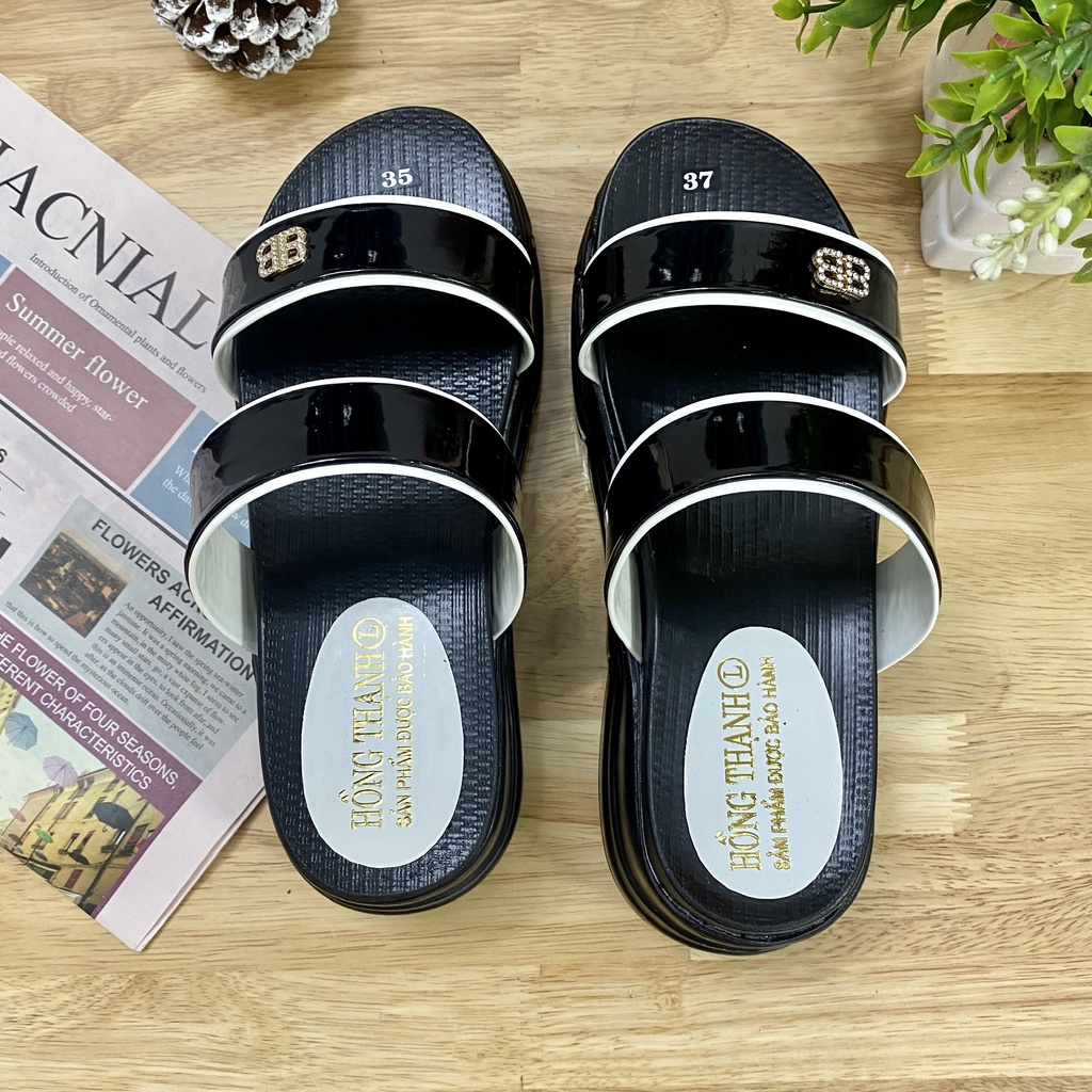 Dép cao gót nữ đế bằng 4 phân WOMENSTYLE 2 quai ngang cực xinh đế cao su chống trơn 2 màu trắng đen LÙI 1 size mã TD25
