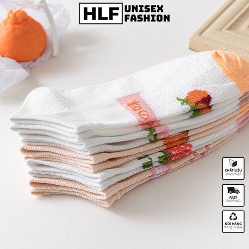 Tất vớ nữ Cotton cổ tròn in dâu, tất vớ cổ ngắn HLFashion