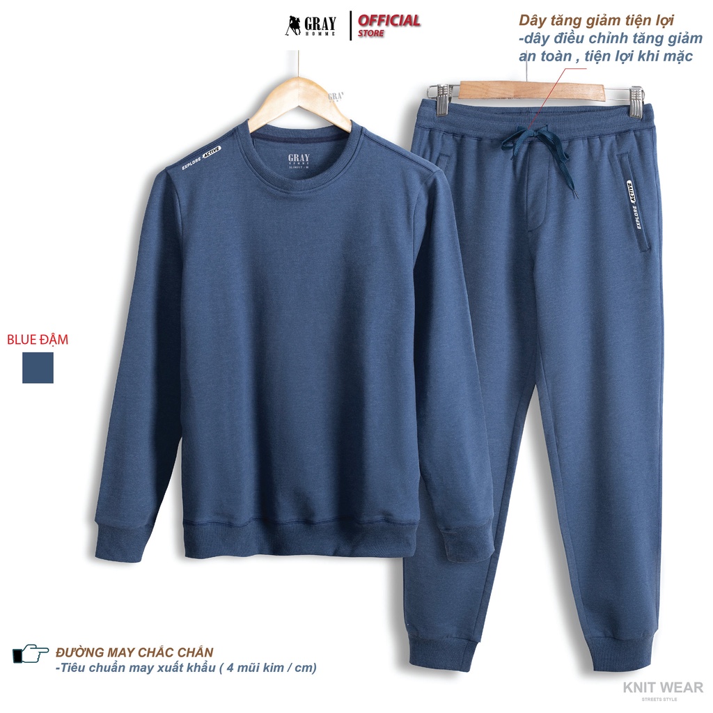 Bộ quần áo nỉ nam mặc nhà GRAYHOMME chất Cotton cao cấp, mềm mịn không bai xù, giữ ấm tốt - BN006