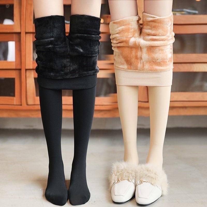 Quần tất da chân lót lông cừu, Siêu ấm chống rét, Giữ nhiệt màu da đen dày dặn