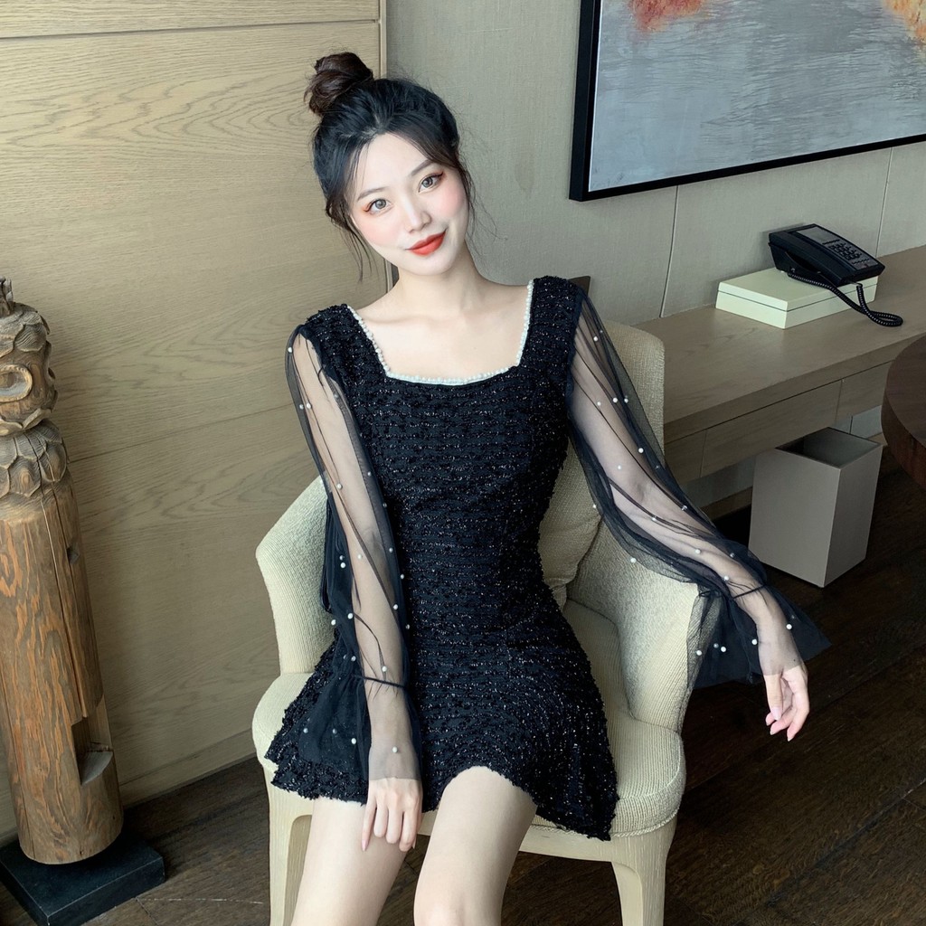 Đầm chữ a mini tay lưới Emilyshop