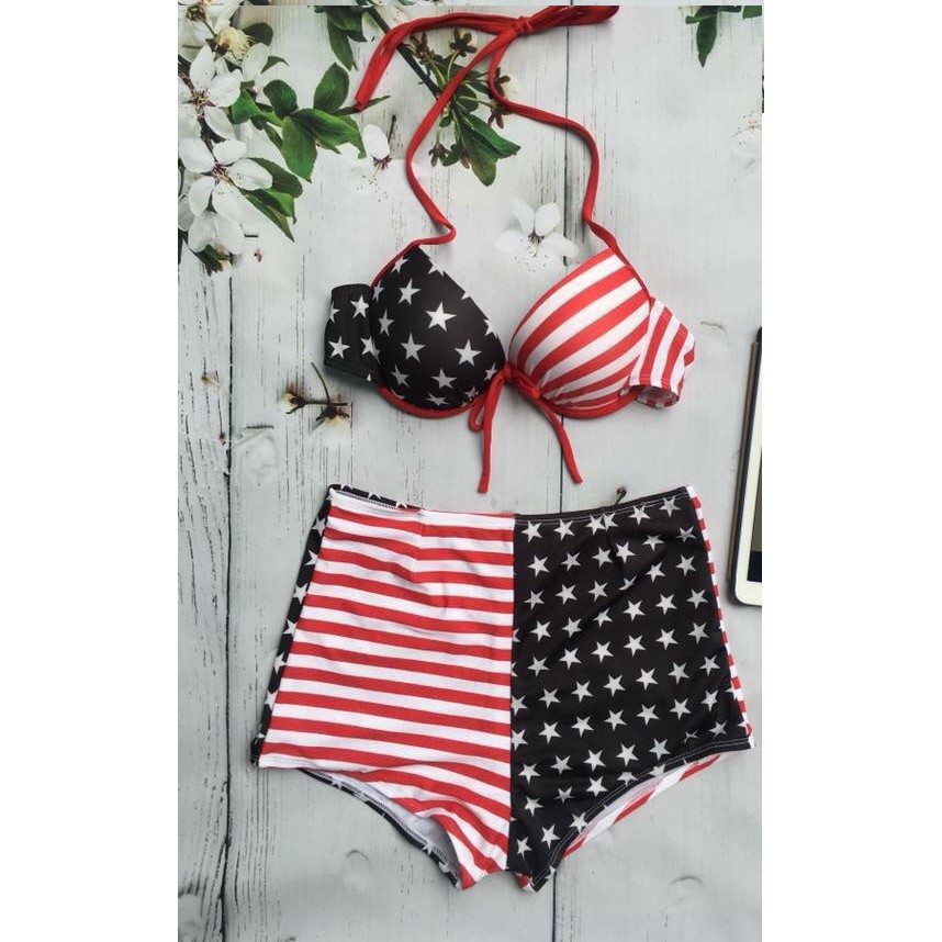 bikini cờ mỹ, quần cạp cao 2018