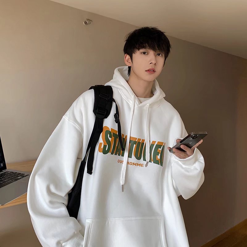 Áo Khoác Hoodie Chui Đầu Tay Dài Dáng Rộng Lót Nhung In Chữ Kiểu Hàn Quốc Thời Trang Cho Cặp Đôi Cỡ M-8XL