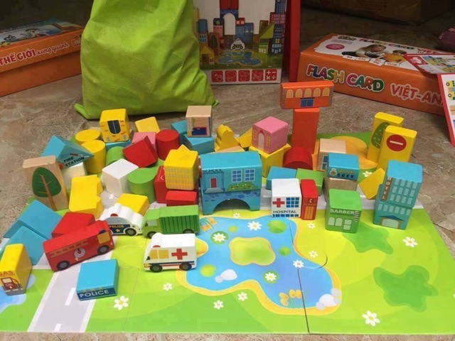 Bộ đồ chơi mô hình thành phố tương lai bằng gỗ