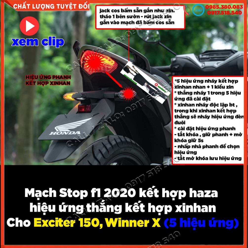 Mạch Stop f1 2020 kết hợp haza- xin vượt- xinhan Cho Exciter 150, Winner X ( 5 hiệu ứng ) - xem clip (ảnh thật)