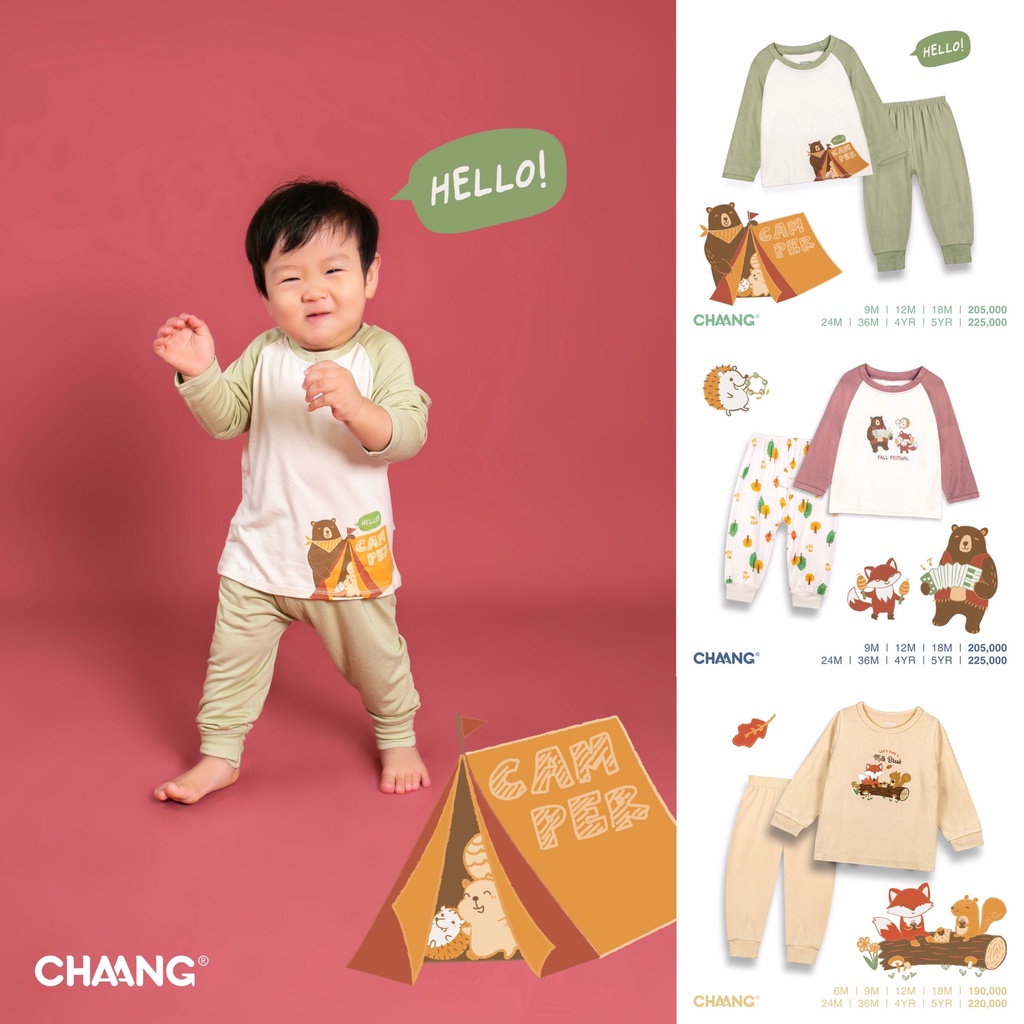 [Hot Items] Bộ quần áo dài tay trẻ em cúc vai chất liệu cotton cao cấp họa tiết autumn Chaang