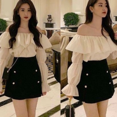 Chân váy nữ dáng chữ A đính 2 hàng cúc chất liệu tuyết mưa dày dặn cao cấp