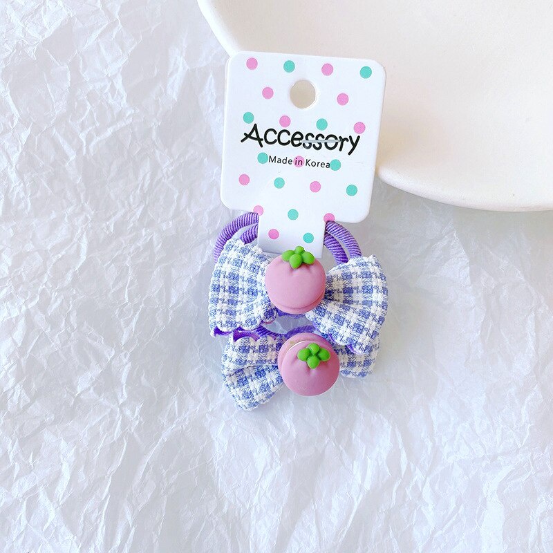 Set 2 dây cột tóc co giãn họa tiết sọc caro dễ thương cho bé gái
