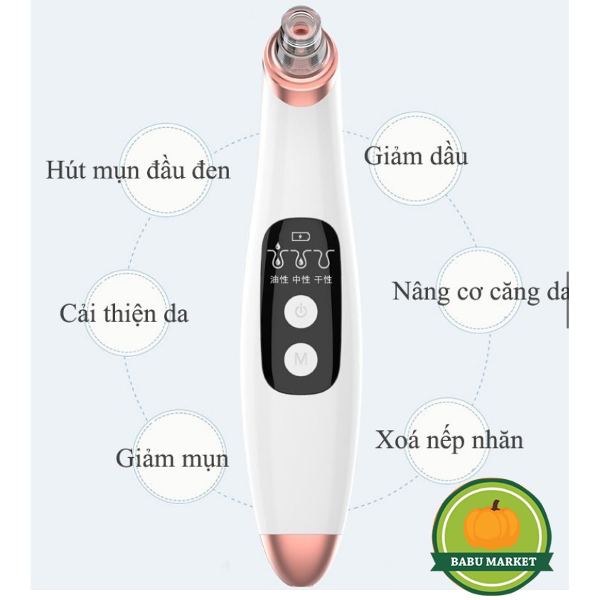 Máy Hút Mụn Cầm Tay Cao Cấp Có 6 Đầu Thay Tùy Chỉnh Cân Tất Cả Các Loại Mụn Hỗ Trợ Sạc Pin Siêu Tiện Dụng