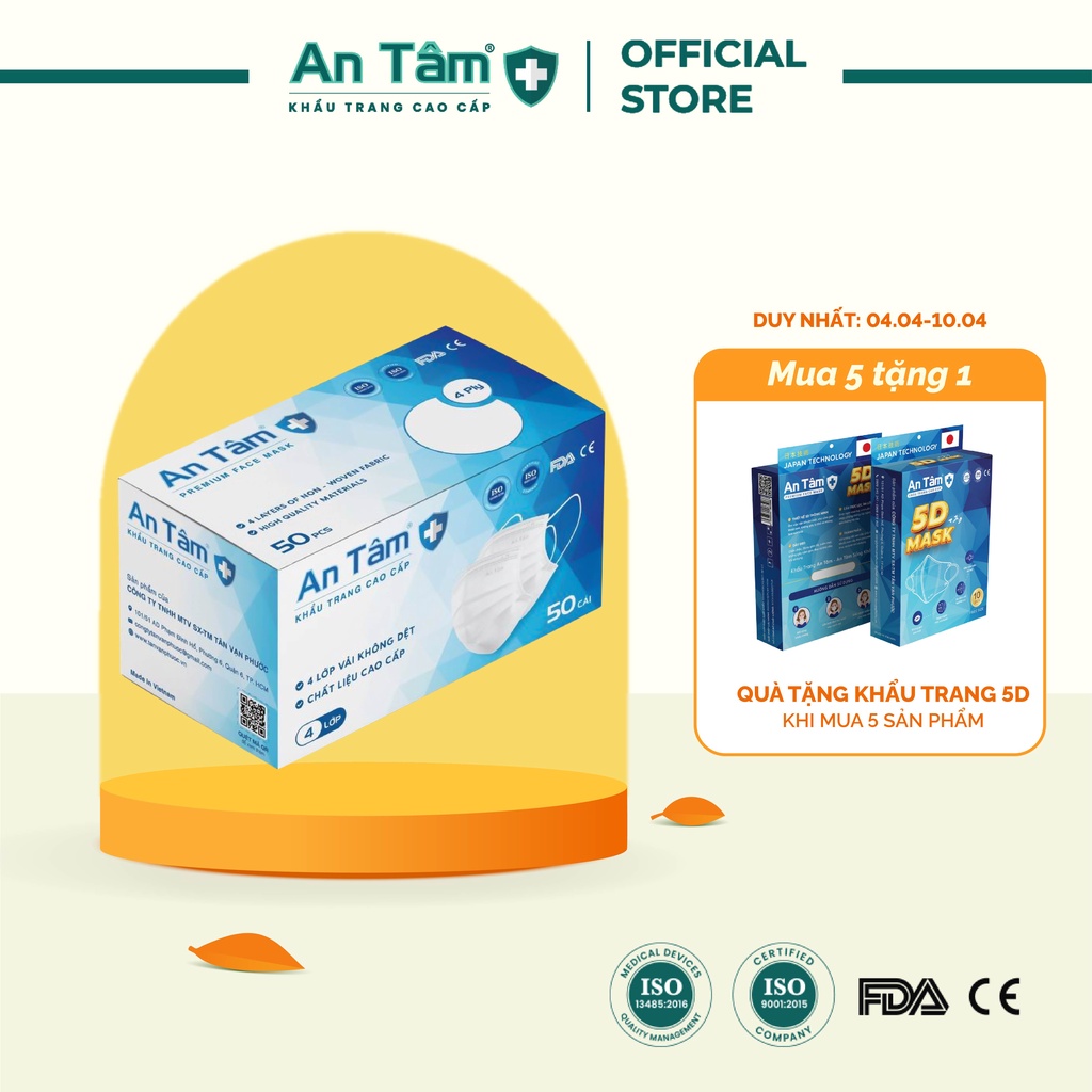 Khẩu trang y tế 4 lớp Vải Không Dệt cao cấp Chính Hãng AN TÂM Hộp 50 cái