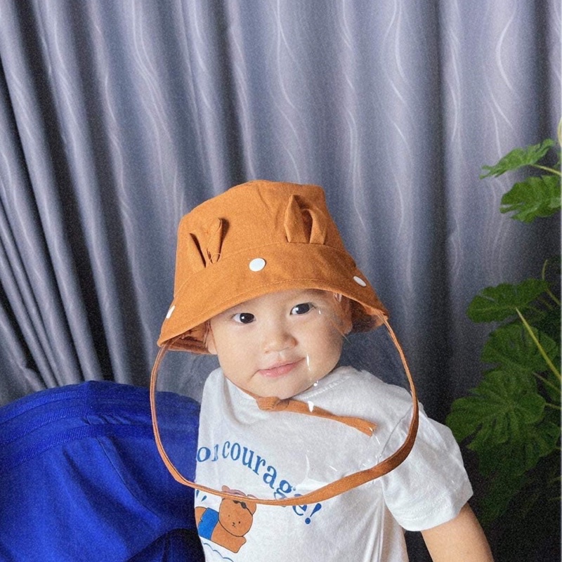Mũ chống giọt bắn cho bé cao cấp Vuông Tròn tai gấu kèm tấm chắn giọt bắn tháo rời đẹp an toàn cho bé yêu