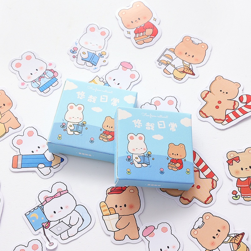 Hộp 45 miếng dán, sticker hình Gấu Thỏ siêu đáng yêu
