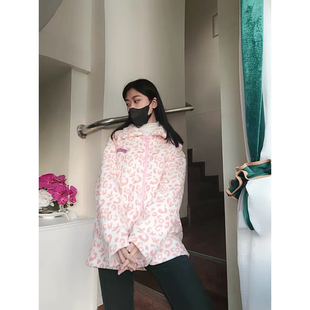 Áo Khoác Lông Hồng Họa Tiết Da Beo