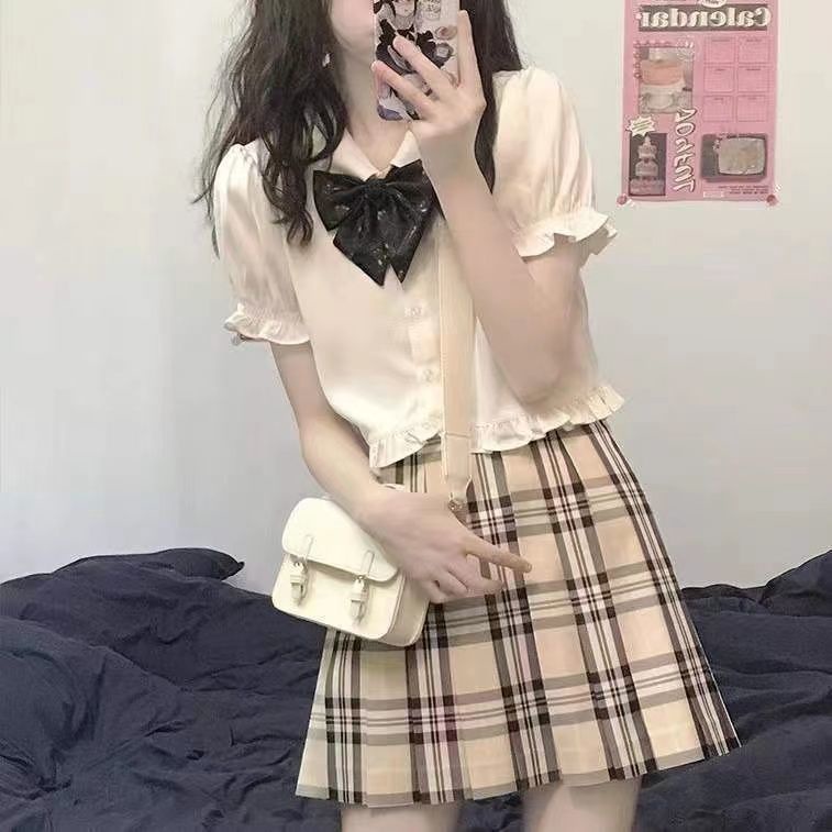 Áo jk nữ tay phồng áo sơ mi trắng ngắn tay JL-TX-399