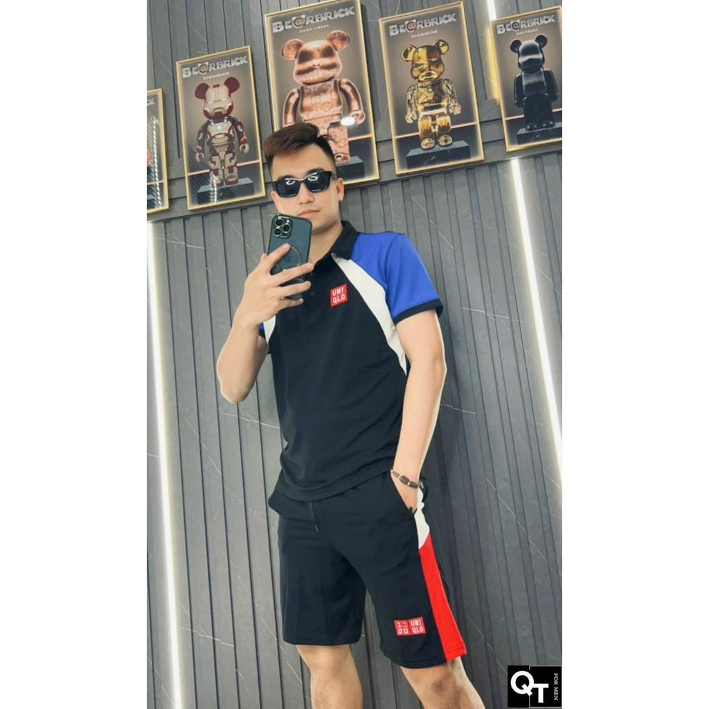 Bộ thể thao nam phối màu cực đỉnh, bộ quần áo cotton cá sấu co giãn 4 lên form dáng chuẩn năng động