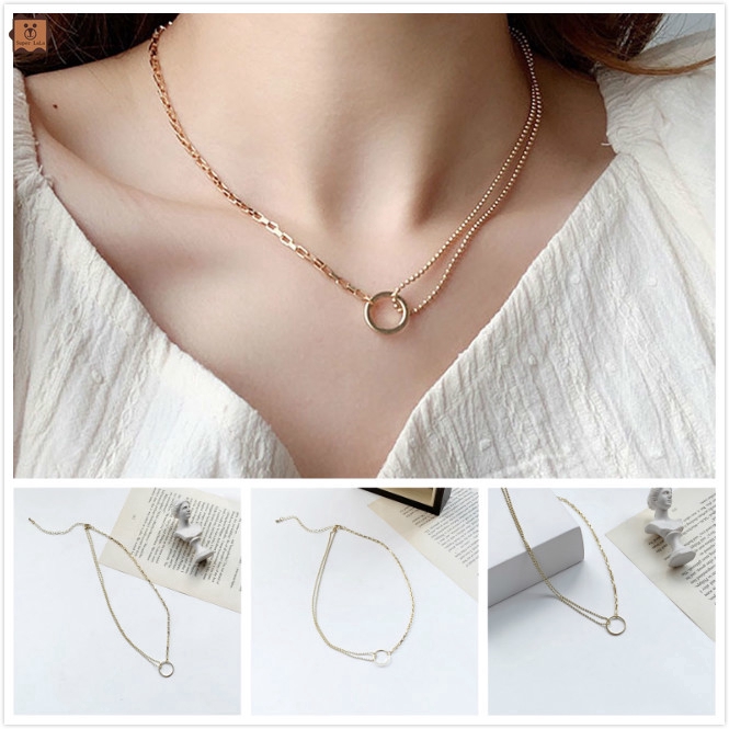 Dây chuyền hai lớp mặt tròn rỗng thời trang phong cách Hàn Quốc cho nữ