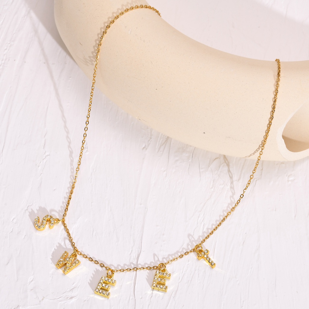 Vòng cổ VNOX mạ vàng 14K mặt khắc chữ thời trang cho nữ