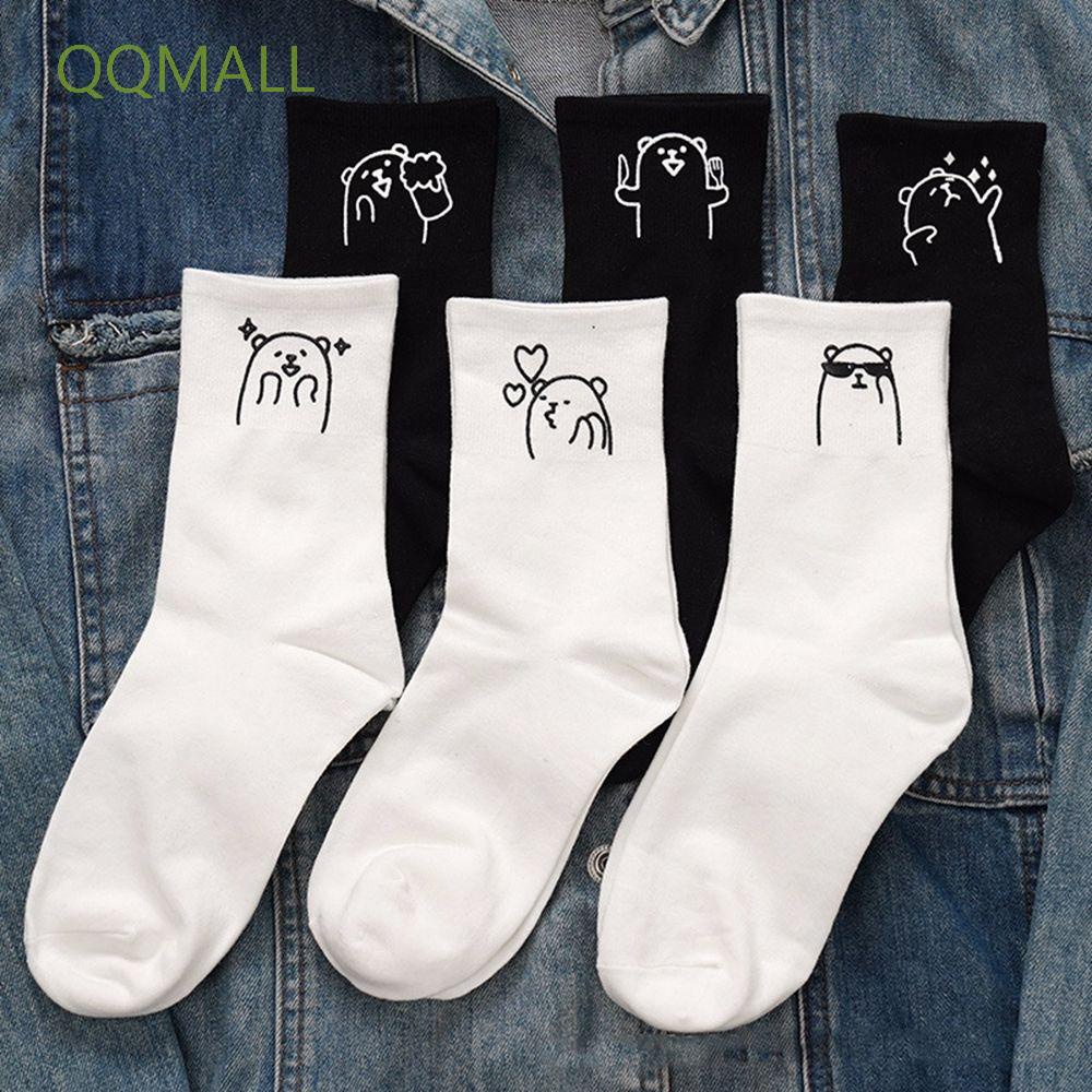 Tất cotton mềm thoáng mát in hình gấu đơn giản hợp thời trang
