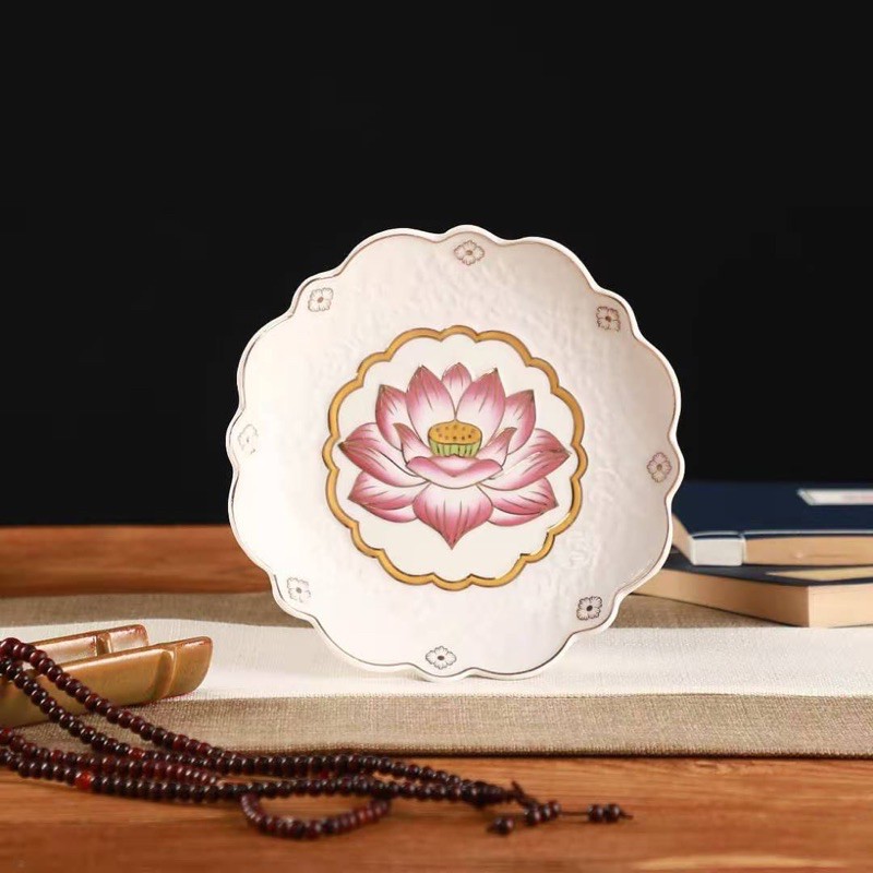 Đồ Thờ Cúng - Set Đồ Thờ Phụng Sứ Trắng Hoa Sen Hồng Cao Cấp