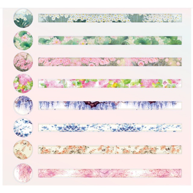 Băng dính trang trí Washi tape Chủ đề HOA LÁ cổ trang