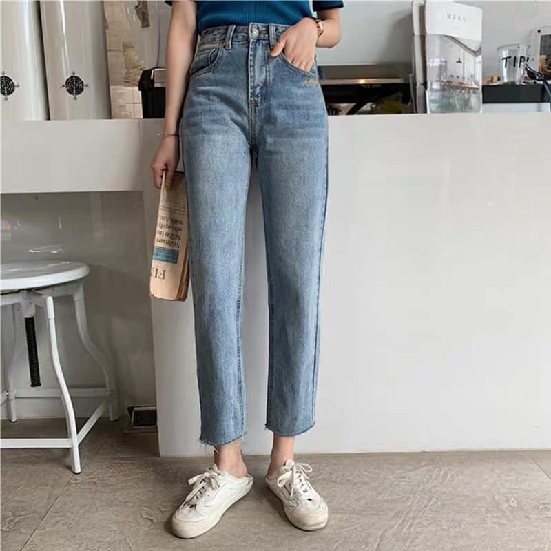 Quần Jeans Nữ Thêu Chữ YN Dáng Lỡ 2 Màu - Quần Bò Nữ Sước Gấu, Chất liệu đẹp, tôn dáng các nàng C042