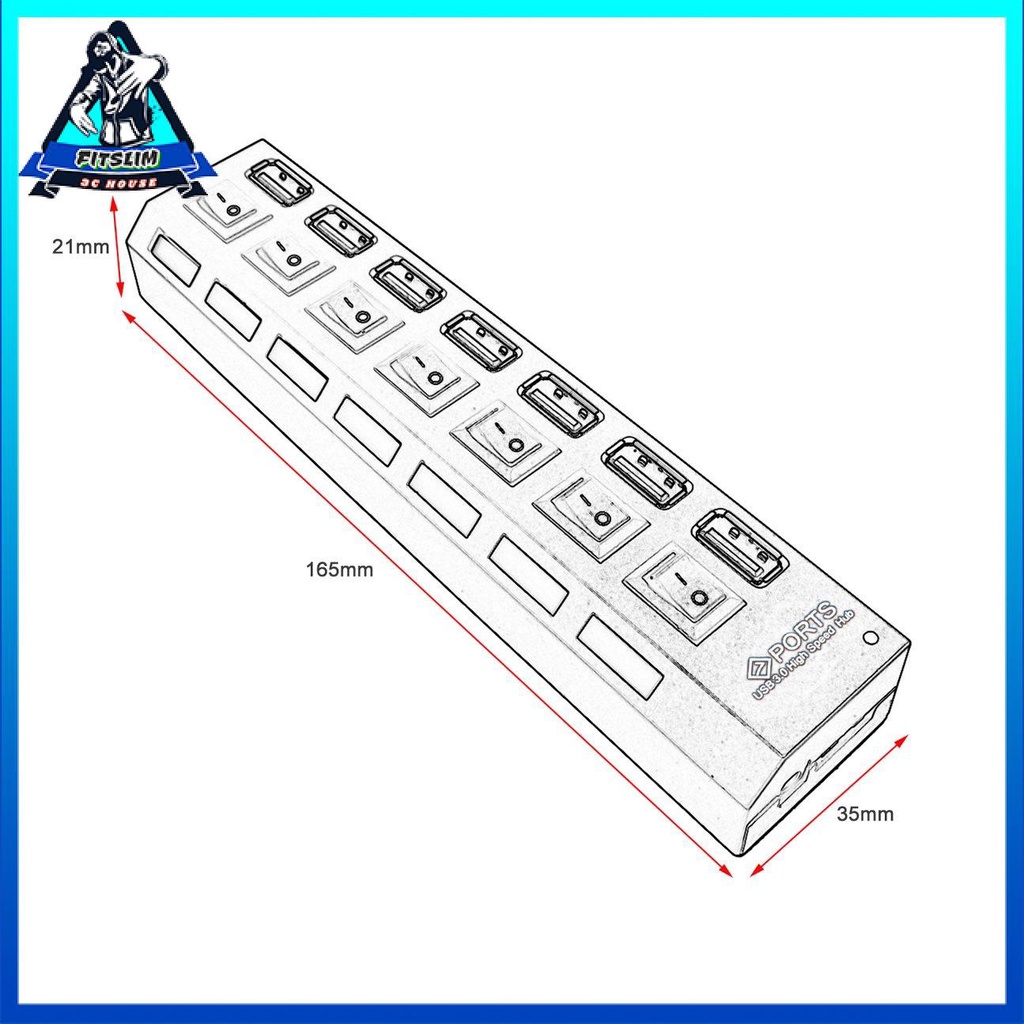 Hub tốc độ cao USB 3.0 nhỏ gọn với 7 cổng riêng biệt với nguồn điện