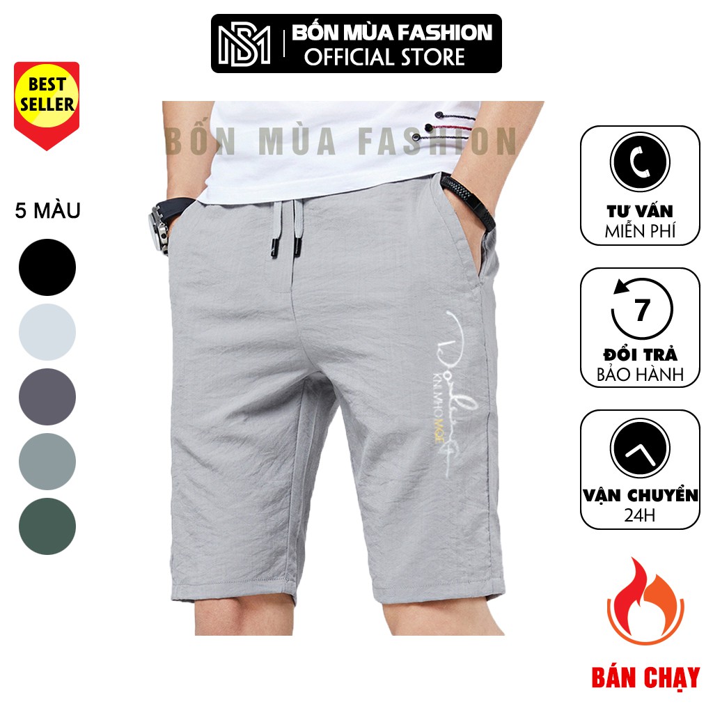 Quần short đũi nam 3 túi chất vải đũi xước phong cách Hàn Quốc, Quần đùi nam thể thao mặc nhà QS06