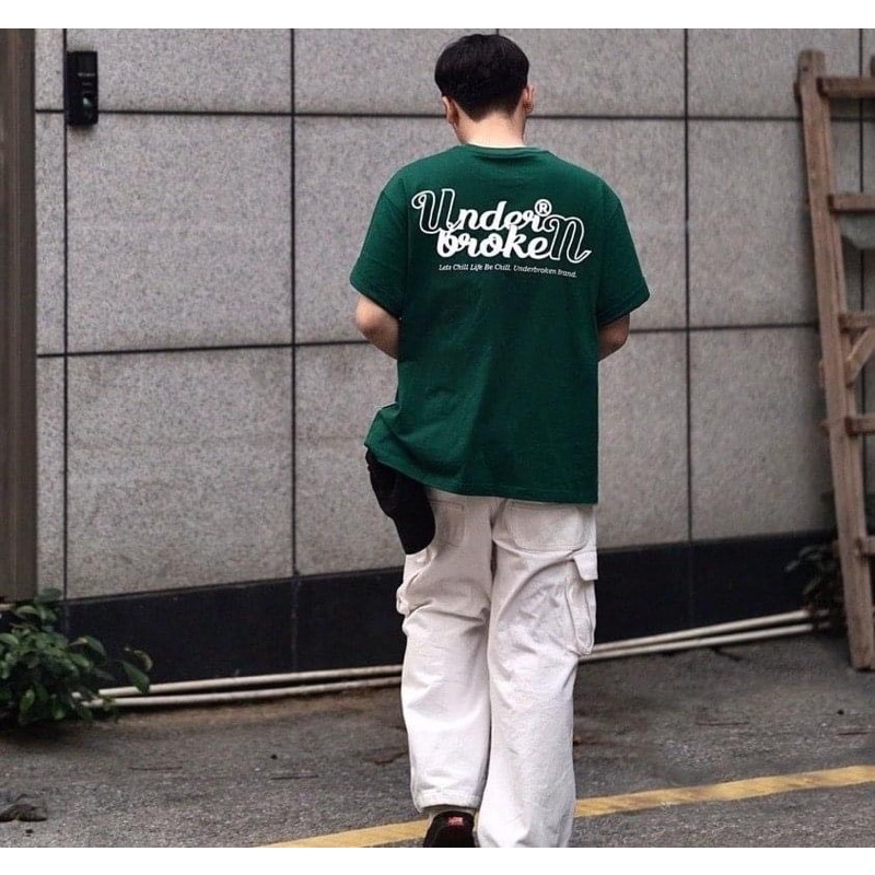 Áo thun tay lỡ, áo form rộng màu xanh cực trend under