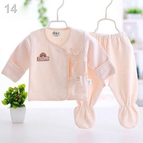 Bộ đồ trẻ sơ sinh thắt dây cho Áo mi một phần em cotton màu 0-3 tháng lót hở chân mẫu hè